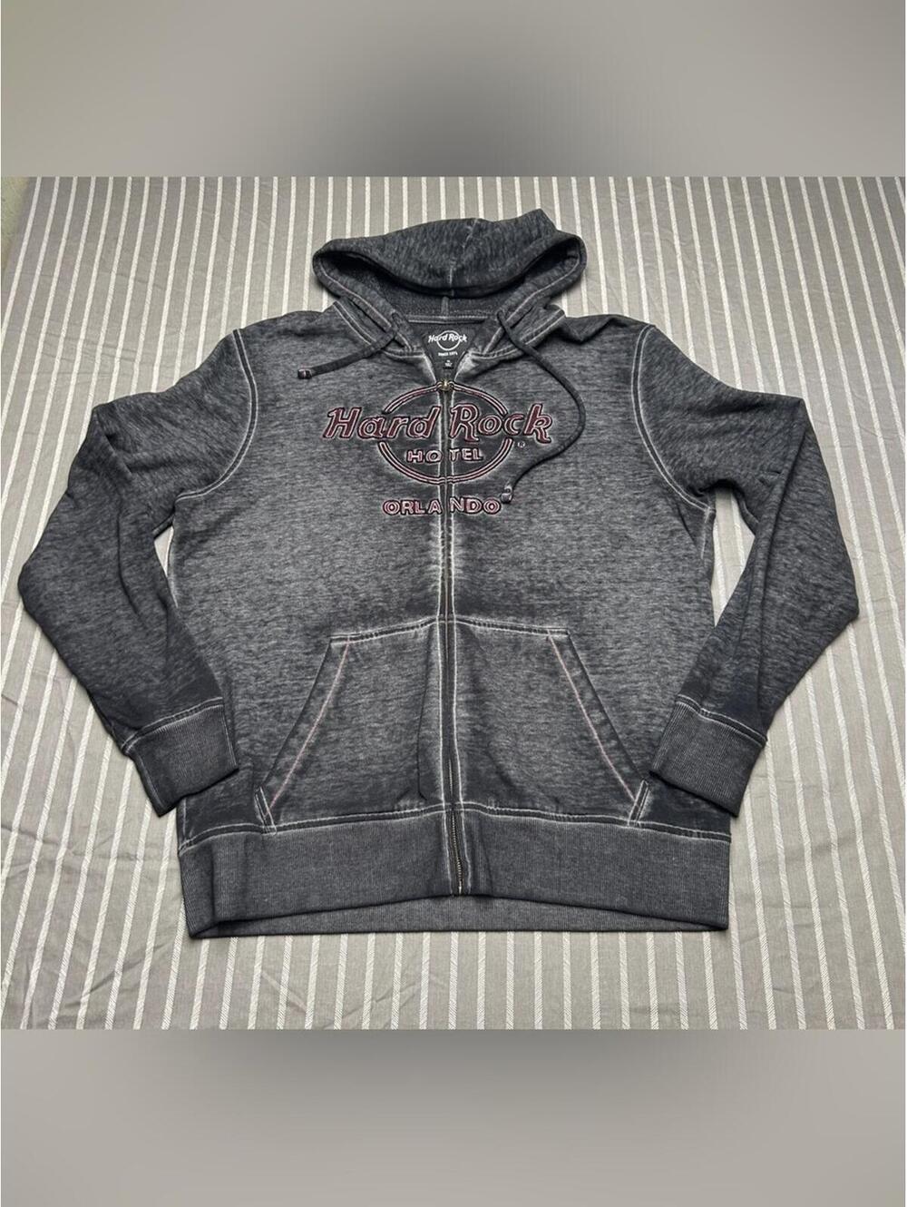 Hard Rock Cafe Kids Charcoal Gray Zip Hoodie with Pink Logo